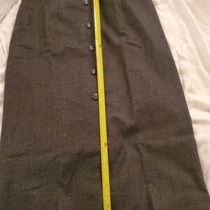Charcoal Grey Wool Button-Front Pencil Midi Skirt